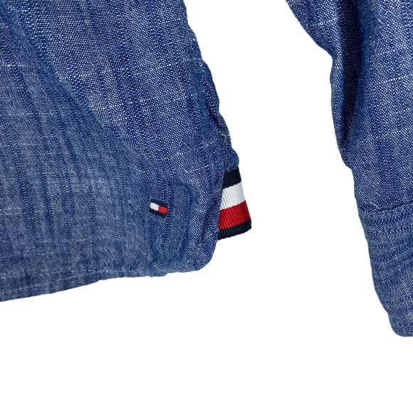 Tommy Hilfiger Shirt Women Small Blue Chambray Long Sleeve Logo Half Zip Popover - Picture 6 of 15